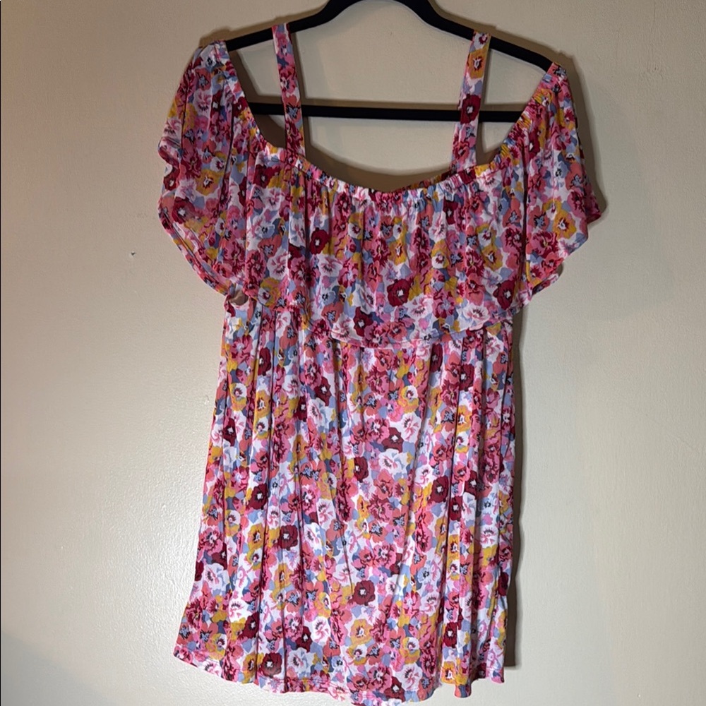 Lane Bryant Pink and Purple Ruffled Blouse